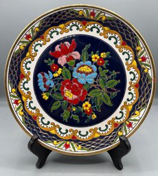 Faros Keramik Hand Painted Floral Pattern Plate With 24K Gold Trim - Made In Greece