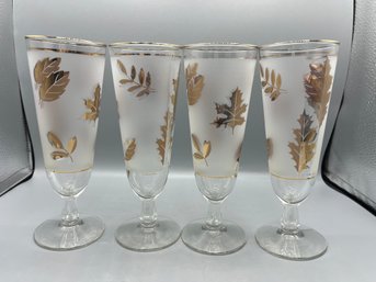 Libbey Frosted Gold Leaf Pattern Pilsner Glass Set - 5 Total