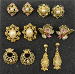Gold-tone Costume Jewelry Post Earring Set - 6 Sets Total