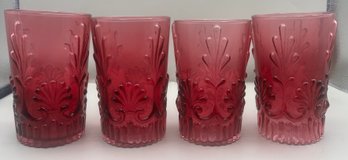 Cranberry Glass Cup Set - 4 Total