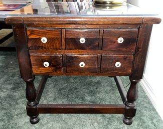 Ethan Allen Solid Wood End Table With 2 Drawers & Glass-top