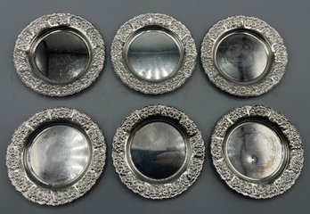 Decorative Silver Plated Coaster Set - 6 Total