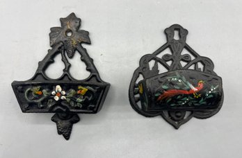 Decorative Mini Hand Painted Cast Iron Wall Baskets - 2 Total