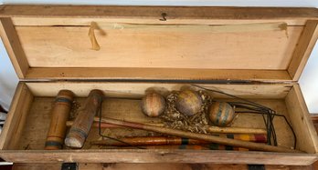 Vintage Wooden Croquet Set With Wooden Case
