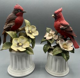 Andrea By Sadek Porcelain Cardinal And Vermilion Figurines - 2 Total