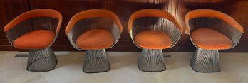 Mid Century Knoll Warren Platner Upholstered Arm Chairs - 4 Total