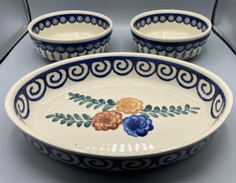 Boleslawiec Pottery Bowl Set - Made In Portugal - 3 Pieces Total