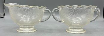 Hazel Atlas Glass Co. Florentine Ruffled Clear Glass Sugar Bowl And Creamer Set - 2 Pieces Total