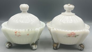 Westmoreland Specialty Co. Milk Glass Mustard Covered Bowls - 2 Total