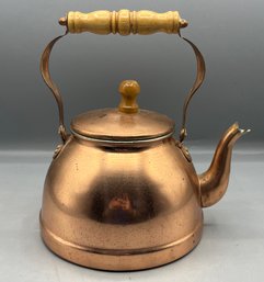 Copper Teapot With Wooden Handle  - Made In Taiwan Republic Of China