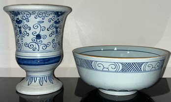 Delft Williamsburg Restoration Porcelain Bowl & Vase - 2 Total - Made In Holland