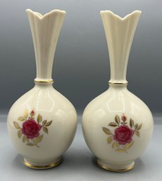 Lenox Porcelain Rhodora Pink Rose Bud Vases - 2 Total - Made In USA