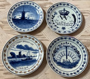 Delft Hand Painted Ceramic Wall Plates - 4 Total - Made In Holland