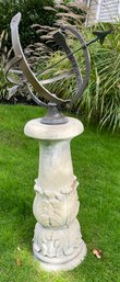 Outdoor Bronze Armillary Sphere Sundial With Henri Studio Inc Solid Cement Carved Base