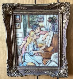 Artini Twin Etched Engraved Wall Art Framed- Piano Girls
