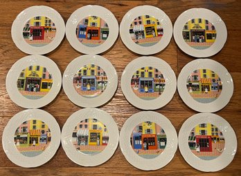 De Limoges Philippe Deshoulieres Porcelain Plate Set - Made In France -12 Pieces Total - Box Included