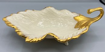 Lenox Ivory Porcelain Leaf Shaped Trinket Dish With Gold-trim