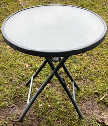 Outdoor Metal Glass-top Folding End Table