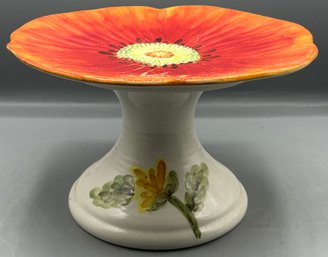 Maxcera Ceramic Footed Cake Platter - Colorful Poppy Garden