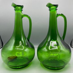 Wine World 1976 Green Glass Long Neck Bottles With Handles - 2 Total