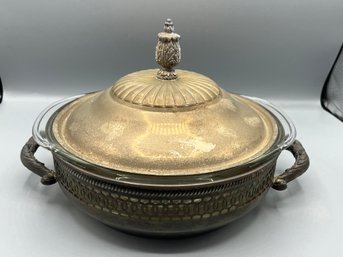 Vintage Silver Plated Lidded Serving Bowl With Handles & Glass Insert