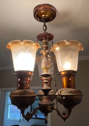 Vintage Converted Oil 3-Arm Ceiling Lamp