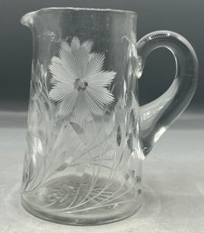 Etched Glass Floral Pattern Pitcher