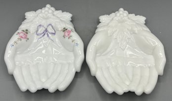 Westmoreland Milk Glass Hands Dish With Classic Grape Leaf Pattern - 2 Total