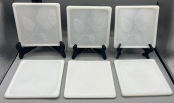 Milk Glass Floral Pattern Trivet Set - 7 Total