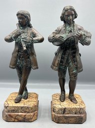 Vintage Musicians Quintet Bronze Sculpture Figurines With Marble Base - 2 Total