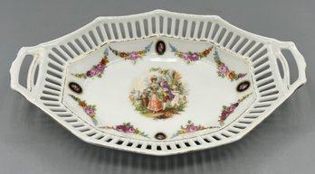 Hand Painted Pierced Porcelain Tray - Made In Germany