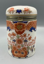 Imari Asian Inspired Floral Pattern Porcelain Hinged Trinket Box - Made In Japan