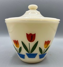 Fire-king Milk Glass Tulip Floral Pattern Grease Jar