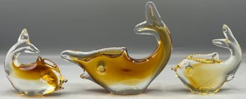 Hand Made Art Glass Fish Figurines - 3 Total