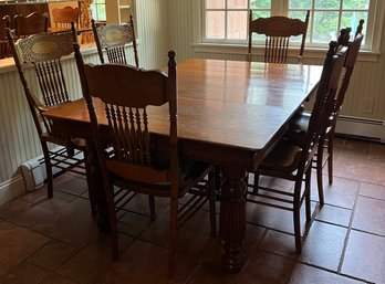 Solid Wood Dining Set / Table With 6 Chairs And 2 Leaf