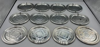 Stainless Steel Star Of David Pattern Coaster Set With Plastic Case - 12 Total