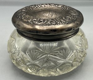 Vintage Embossed Sterling Lidded Crystal Bowl