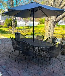 Wrought Iron Dining Table With 8 Chairs & Umbrella Included
