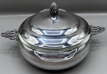 The Sheffield Silver Co Casserole Serving Dish With Fire King Glass Insert