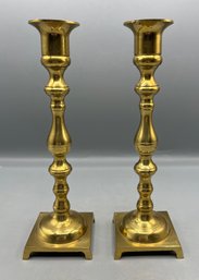 Solid Brass Candlestick Holders - 2 Total - Made In Japan