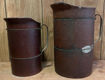 Antique Primitive Wood Fiber Pitchers - 2 Total - Circa 1880s