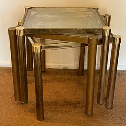 Brass-tone Glass-top Stacking End Tables - 3 Total