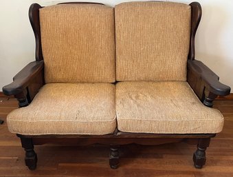 Vintage Solid Wood Love Seat With Cushions