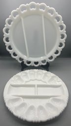 Milk Glass Sectional Platters - 2 Total