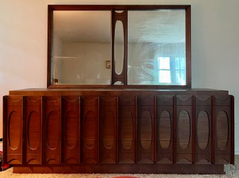 Mid Century Modern Wooden 9-drawer Dresser With Attached Mirror