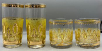 Culver MCM 22k Gold Fleur Lis Tumblers And Highball Glasses - 12 Pieces Total
