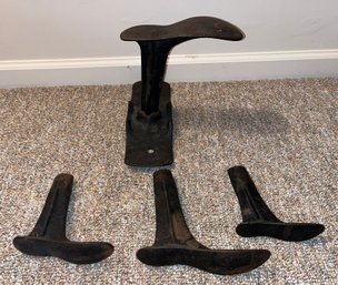 Vintage Cast Iron Shoe Cobbler Stand With Assorted Molds - 5 Pieces Total