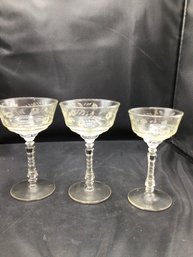 (3) 6in Tall Glasses -floral/leaves Design Pattern