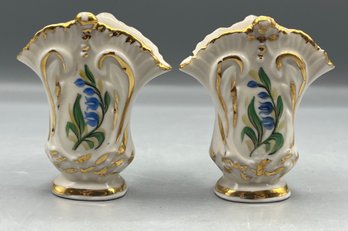 Homerus Hand Painted Gold-trim Porcelain Bud Vases - 2 Total