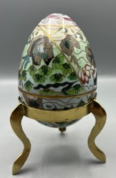 Vintage Enamel Cloisonne Egg With Brass Stand